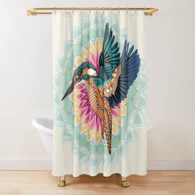 kingfisher mandala redbubble shower curtain sharon turner