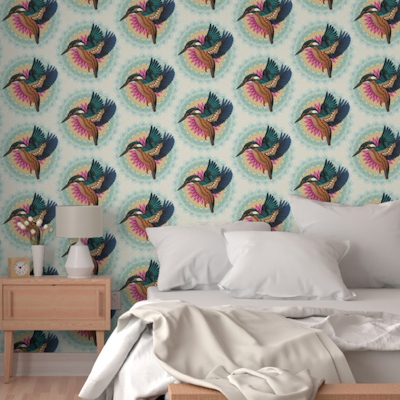 kingfisher mandala wallpaper spoonflower sharon turner scrummy