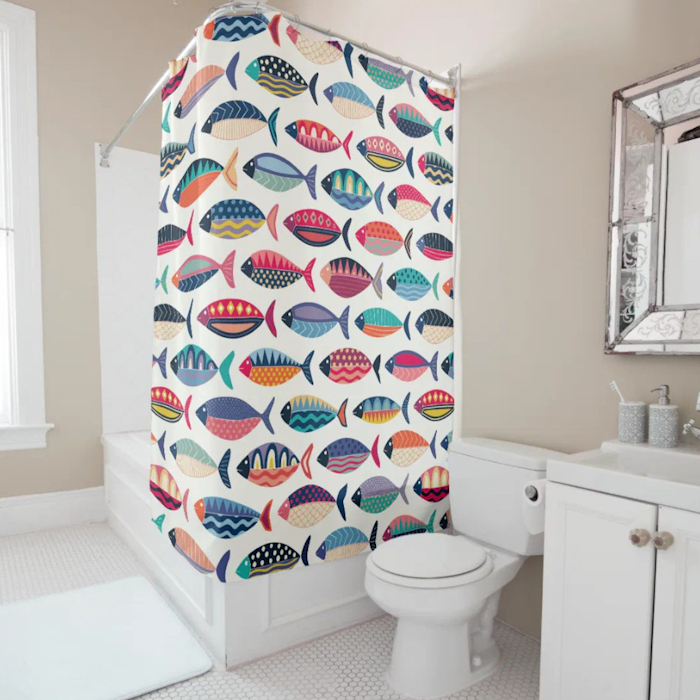 retro fish shower curtain 700