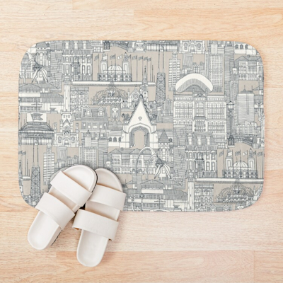 Chicago toile dark gray classic beige redbubble bath mat sharon turner scrummy
