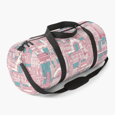 Chicago toile viva magenta turquoise redbubble duffle bag sharon turner scrummy