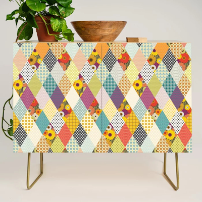 vintage floral patchwork quilt society6 credenza sharon turner 