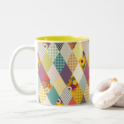 zazzle vintage floral patchwork quilt coffee mug sharon turner scrummylicious