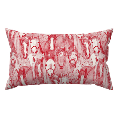 just horses vermillion red half pearl spoonflower lumbar throw pillow sharon turner scrummy