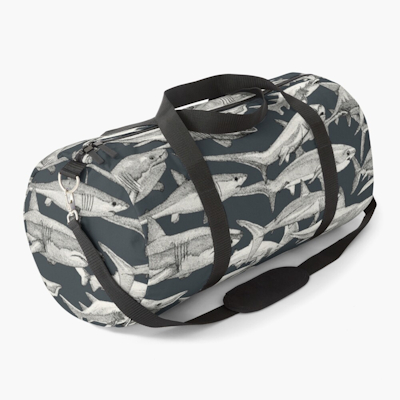 just sharks black gunmetal redbubble duffle bag sharon turner scrummy