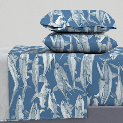 just sharks cobalt denim large spoonflower sheet set sharon turner scrummy