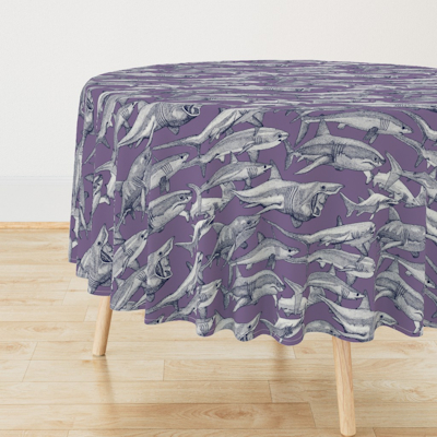 juat sharks navy blue violet large spoonflower tablecloth sharon turner scrummy