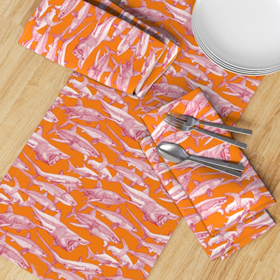 just sharks viva magenta satsuma spoonflower table runner sharon turner scrummy