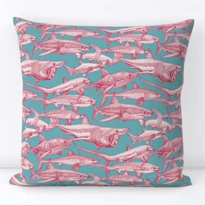 just sharks viva magenta turquoise spoonflower throw pillow sharon turner scrummy