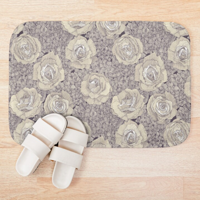 rose hydrangea floral cream mulberry plum redbubble bath mat sharon turner scrummy