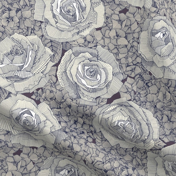 rose hydrangea floral pearl indigo plum collection spoonflower sharon turner scrummy
