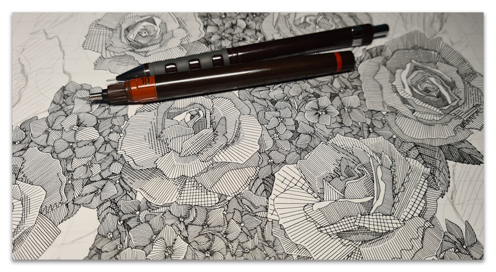 rose hydrangea floral work in progress WIP illustration spoonflower sharon turner scrummy