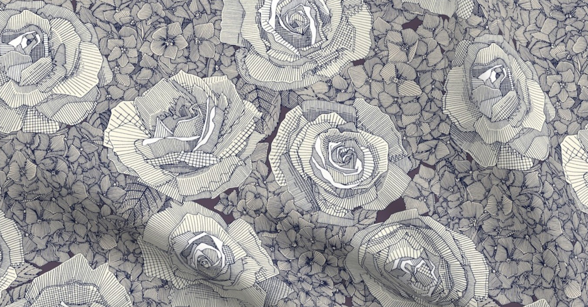 rose hydrangea floral pearl navy plum spoonflower sharon turner scrummy