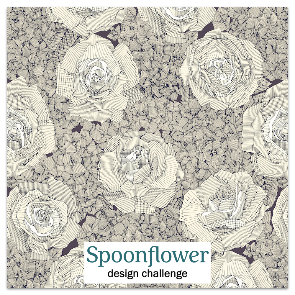 rose hydrangea floral pearl navy plum vintage floral design challenge link spoonflower sharon turner scrummy
