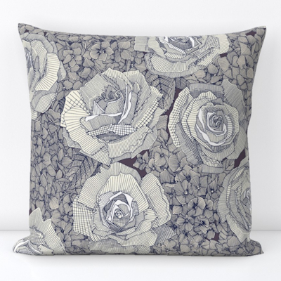 rose hydrangea floral pearl navy plum spoonflower throw pillow sharon turner scrummy
