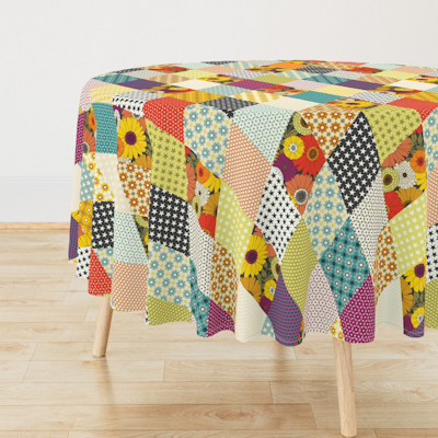 vintage floral patchwork large spoonflower round tablecloth sharon turner scrummy