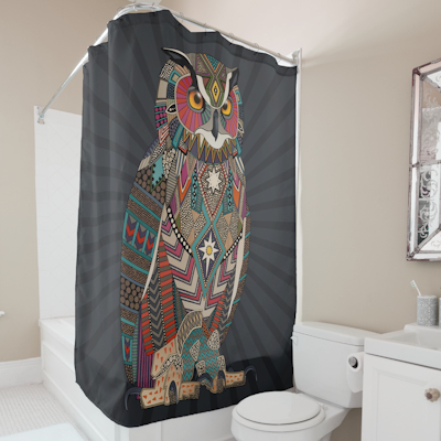 zazzle eagle owl dark shower curtain sharon turner scrummylicious scrummy