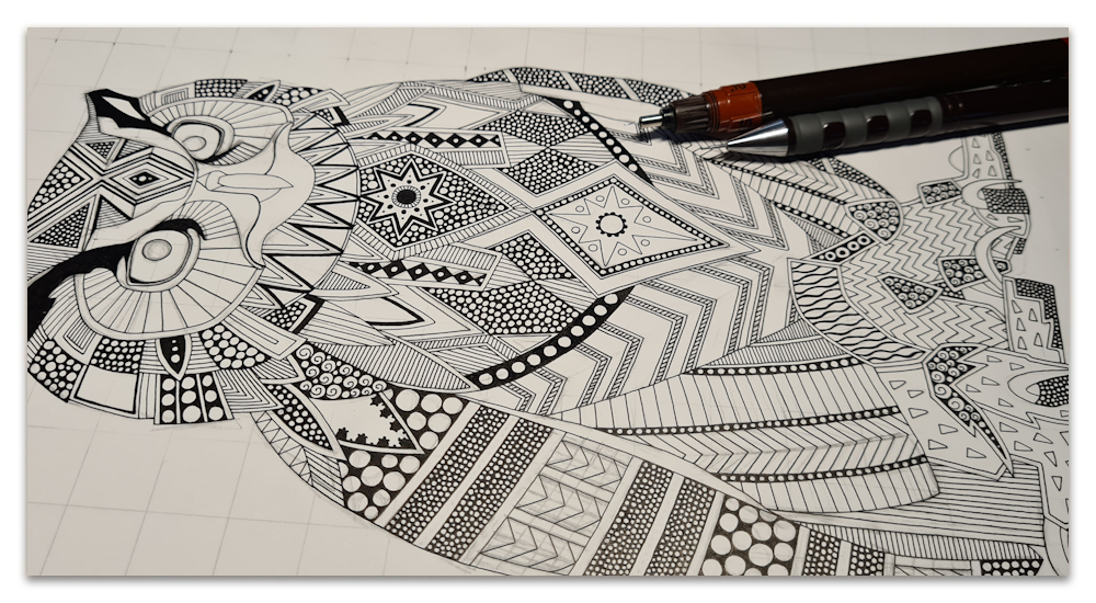 eagle owl work in progress illustration drawing spoonflower sharon turner scrummy