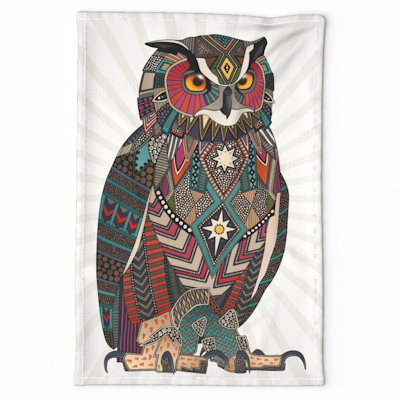eagle owl tea towel spoonflower sharon turner scrummy