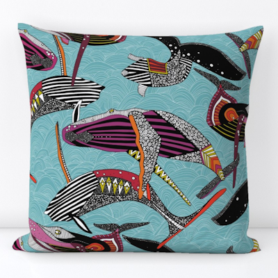humpback whales turquoise spoonflower throw pillow sharon turner scrummy