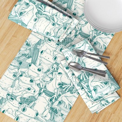 just tree frogs viridian half pearl spoonflower table runner sharon turner scrummy