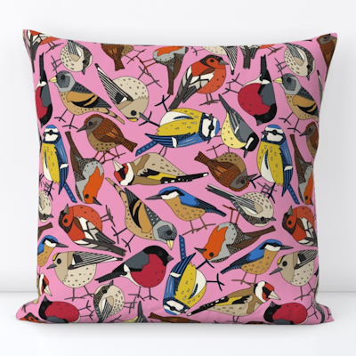 winter garden birds pastel magenta spoonflower throw pillow sharon turner scrummy