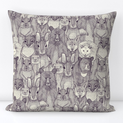 North Carolina mammals mulberry pearl small spoonflower throw pillow sharon turner scrummy