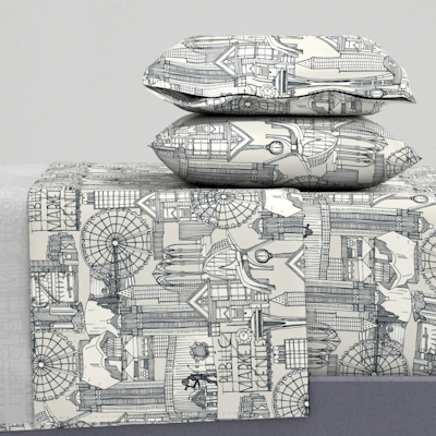 Seattle toile gunmetal strong white large spoonflower sheet set sharon turner scrummy