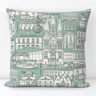 Truro toile balsam duck egg spoonflower throw pillow sharon turner scrummy