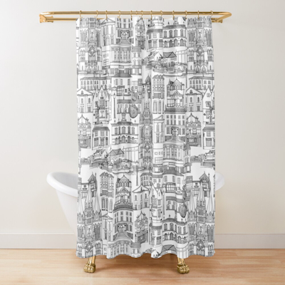 Truro toile black white redbubble shower curtain sharon turner scrummy