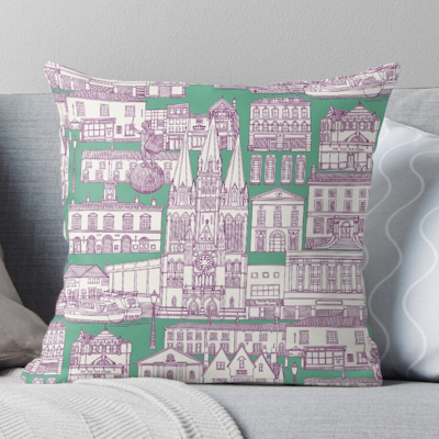 Truro toile purple peppermint redbubble throw pillow sharon turner scrummy