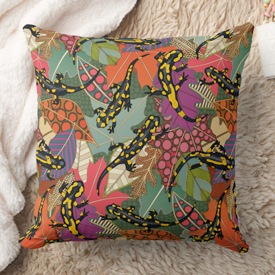zazzle maximalist salamander forest throw pillow sharon turner scrummy scrummylicious