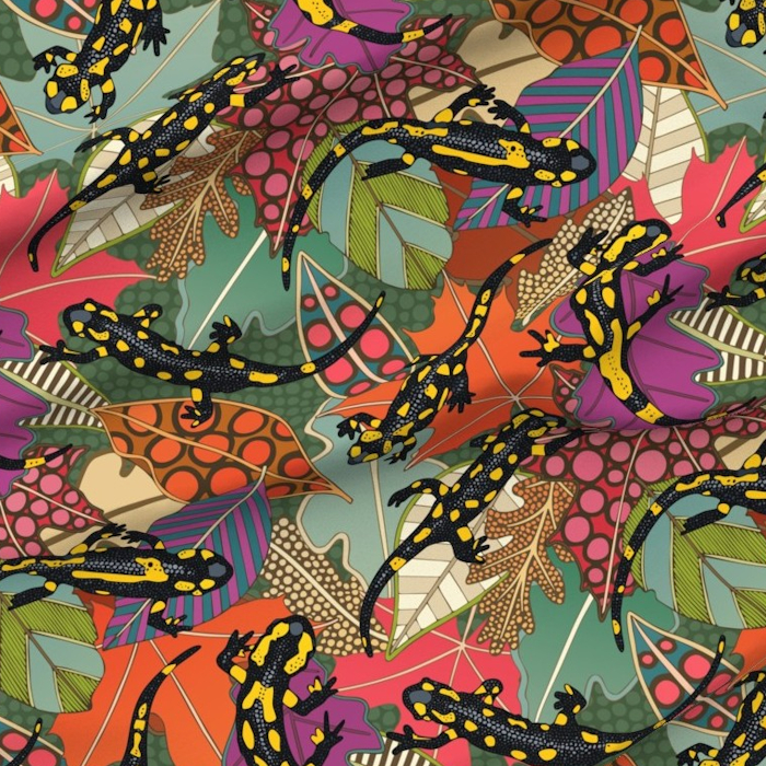 maximalist salamander forest spoonflower sharon turner scrummy