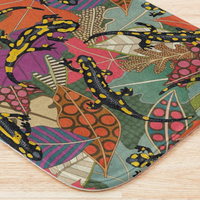 maximalist salamander forest redbubble bath mat sharon turner scrummy
