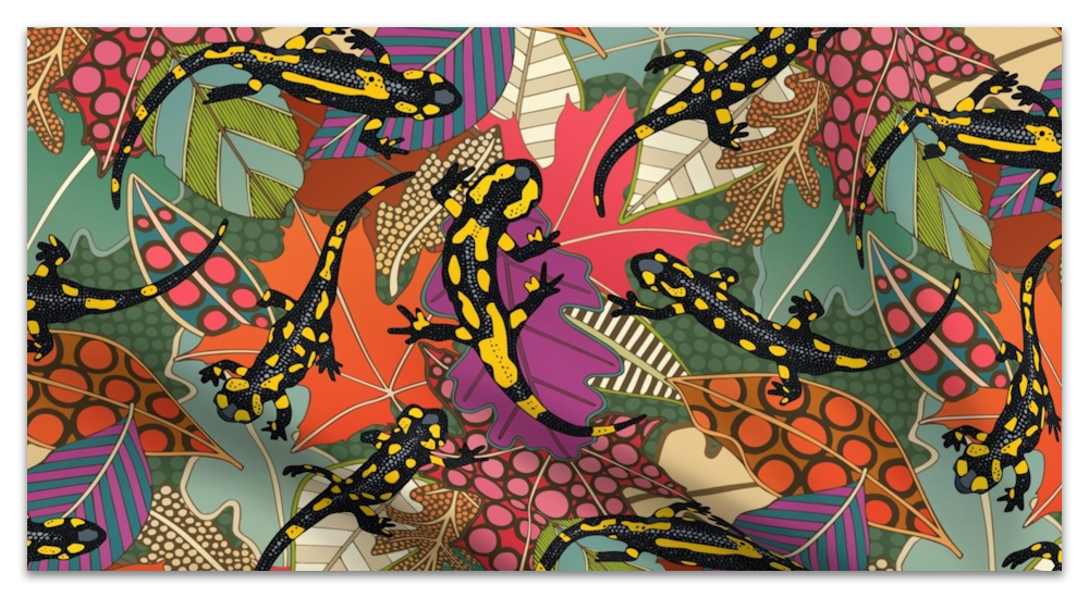 maximalist salamander forest 40th spoonflower challenge 22012026 sharon turner scrummy