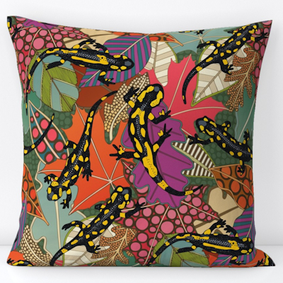 maximalist salamander forest spoonflower throw pillow sharon turner scrummy 