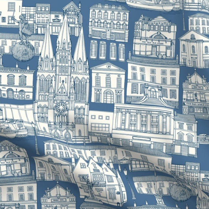 Truro toile cobalt denim Cornish toile de jouy spoonflower Cornwall sharon turner scrummy