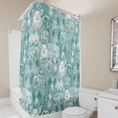 zazzle just pigs veridian turquoise shower curtain sharon turner scrummylicious