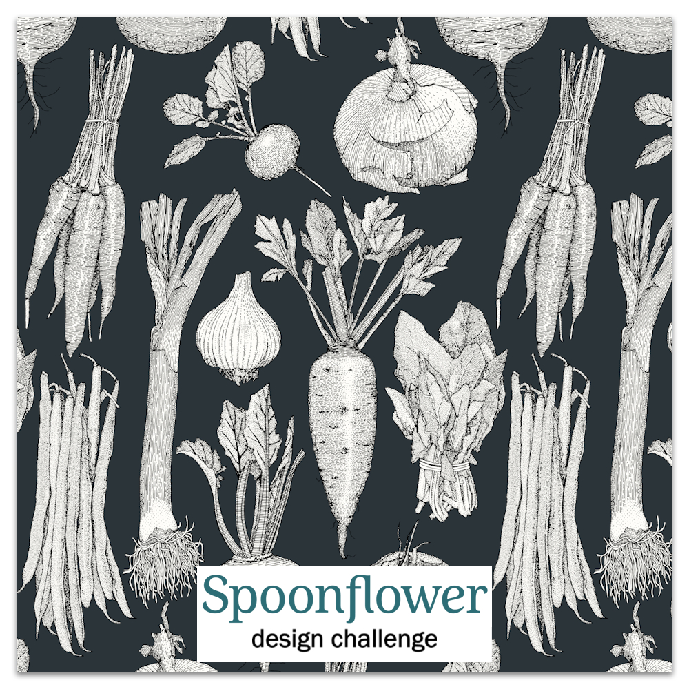 farmer's market vegetables  black gunmetal spoonflower design challenge link sharon turner scrummy