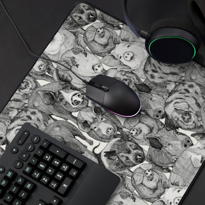 just pigs black half pearl redbubble desk mat sharon turner scrummy