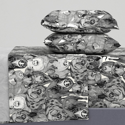 just pigs black half pearl spoonflower sheet set sharon turner scrummy