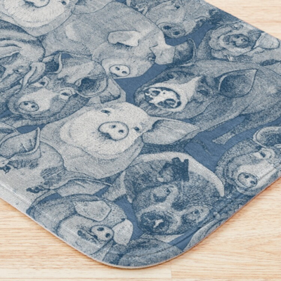 just pigs cobalt denim redbubble bath mat sharon turner scrummy