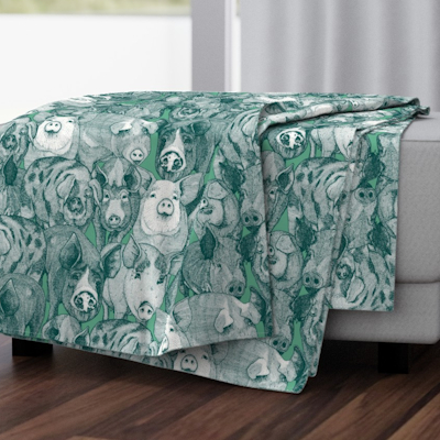 just pigs dark teal peppermint spoonflower throw blanket sharon turner scrummy