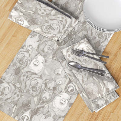 just pigs natural strong white spoonflower table runner napkins sharon turner scrummy