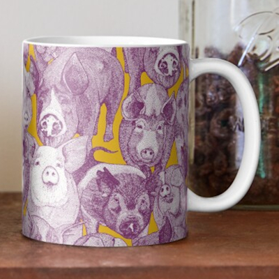 just pigs purple yellow redbubble coffee mug sharon turner scrummy