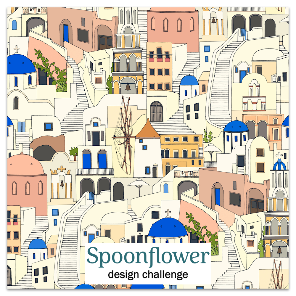 Santorini dreams mediterranean hues spoonflower design challenge link sharon turner scrummy