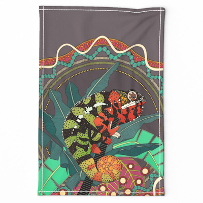 forest chameleon spoonflower tea towel sharon turner scrummy