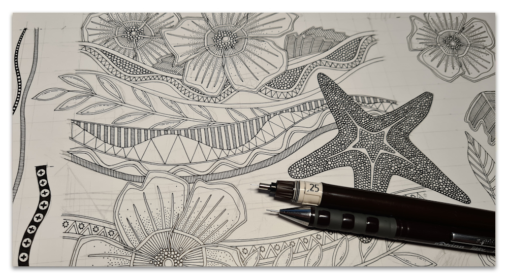 tropical waves work in progress WIP illustration drawing sharon turner spoonflower scrummy