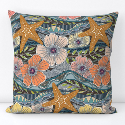 tropical waves earth spoonflower throw pillow sharon turner scrummy