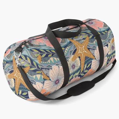 tropical waves navy redbubble duffle bag sharon turner scrummy